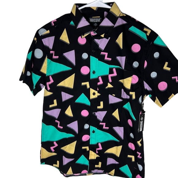 Massive Other - Geometric Shapes All Over Print Button Up Shirt Mens Size S